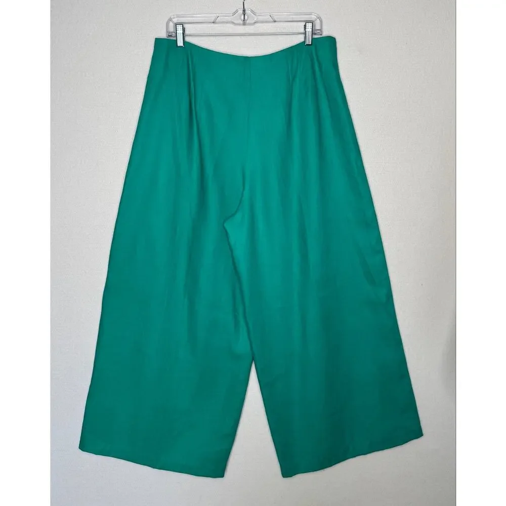 1990s Ronet Turquoise Linen Pant Set USA Women’s XL Plus Size